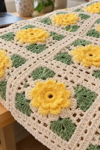 Golden Sunflower Blanket Pattern step 3 - details and accessories