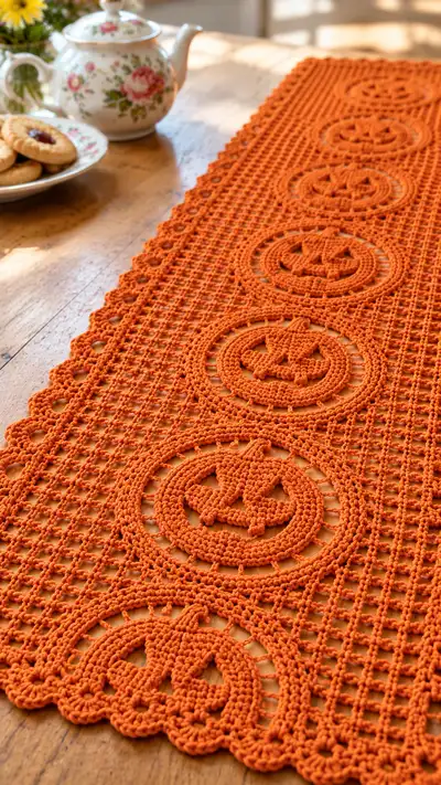 Pumpkin Parade Table Runner Pattern step 2 - assembly progress