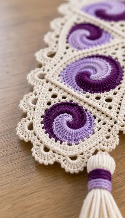 Lavender Swirl Table Runner Pattern step 2 - assembly progress