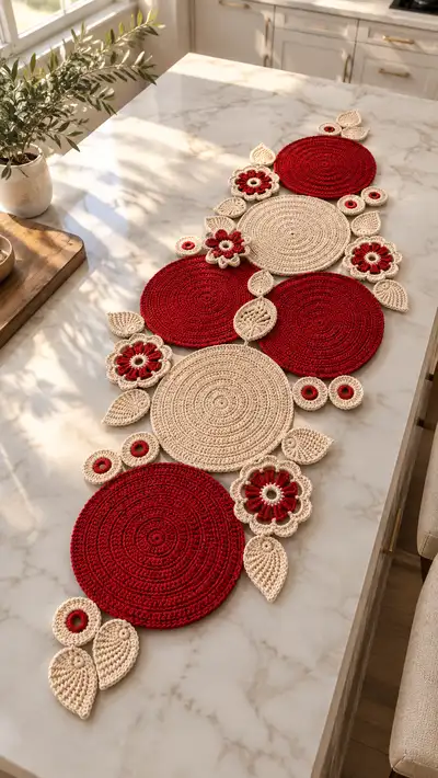 Roses Table Runner Crochet Pattern step 1 - construction progress