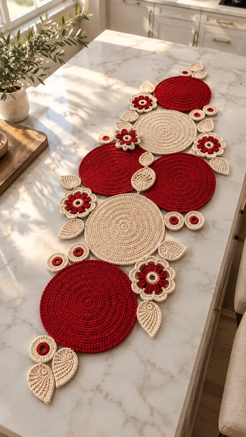 Roses Table Runner Crochet Pattern crochet pattern - detailed view of completed project