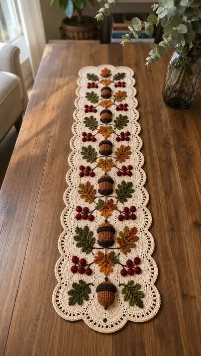 Autumn Acorn & Oak Table Runner Pattern step 1 - construction progress