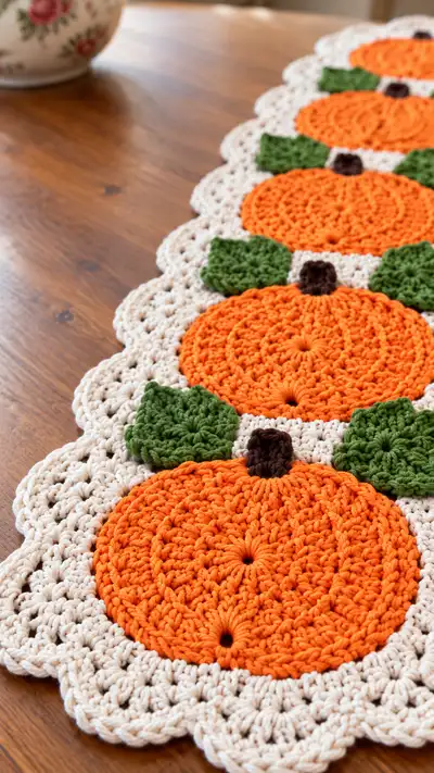 Pumpkin Patch Table Runner Pattern step 2 - assembly progress