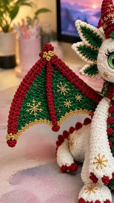 Festive Holiday Dragon Amigurumi Pattern step 2 - assembly progress