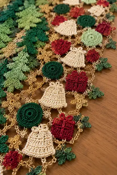 Joined Motif Christmas Tree Crochet Table Runner Pattern step 2 - assembly progress