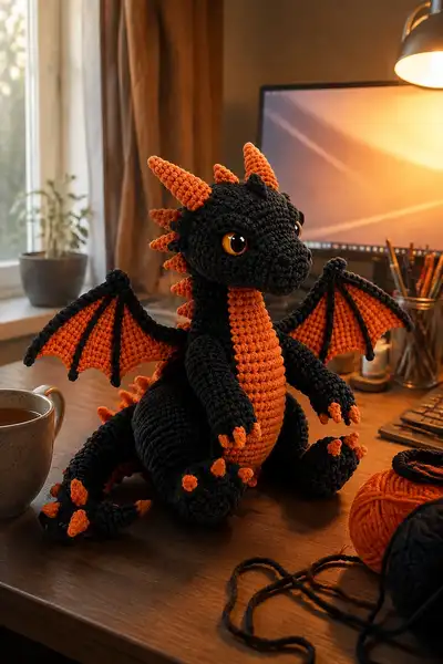 Spooky Cute Halloween Dragon Amigurumi Pattern step 1 - construction progress