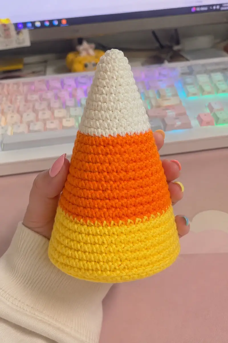Candy Corn Cone Amigurumi Pattern crochet pattern - detailed view of completed project