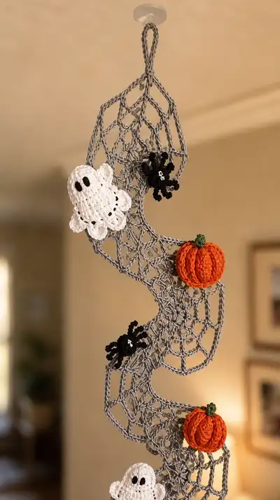Spooky Spiral Spiderweb Garland Amigurumi Pattern step 2 - assembly progress