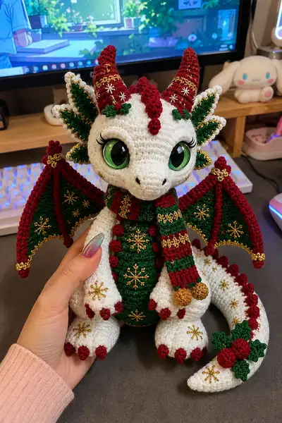 Lovely Christmas Cute Dragon Amigurumi Pattern step 1 - construction progress