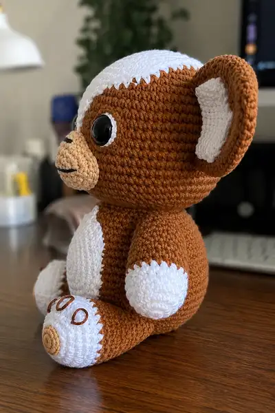 Big-Eared Brown and White Amigurumi Creature Amigurumi Pattern step 2 - assembly progress