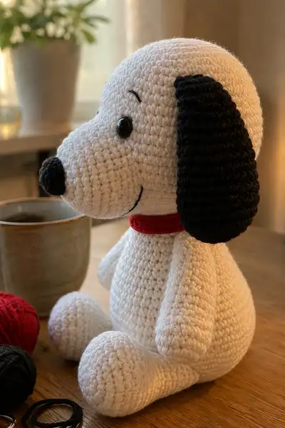 Snoopy Little Friend Amigurumi Pattern step 2 - assembly progress
