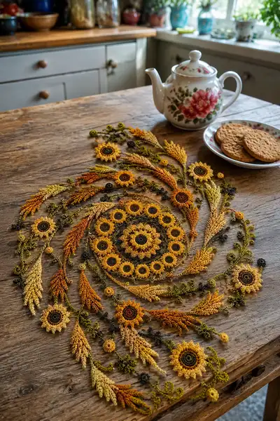 Autumn Sunflowers Table Runner Pattern step 1 - construction progress