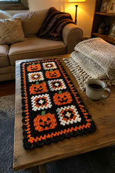 Halloween Granny Square Table Runner Pattern step 1 - construction progress