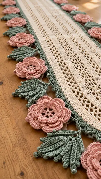 Vintage Rose Table Runner Pattern step 2 - assembly progress