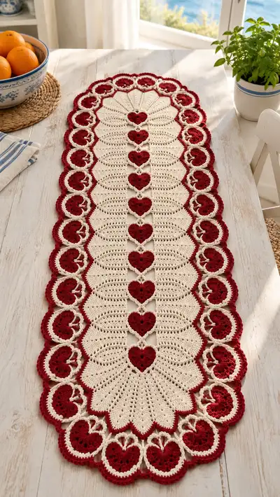 Hearts Lace Table Runner Pattern step 1 - construction progress