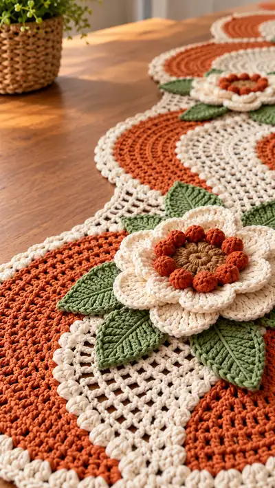 Autumn Bloom Table Runner Pattern step 2 - assembly progress