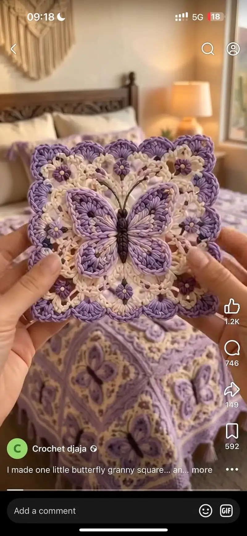 Lavender Butterfly Granny Square Pattern crochet pattern - detailed view of completed project
