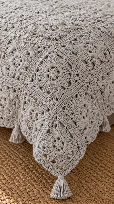 Dove Gray Floral Granny Bedspread Pattern step 2 - assembly progress