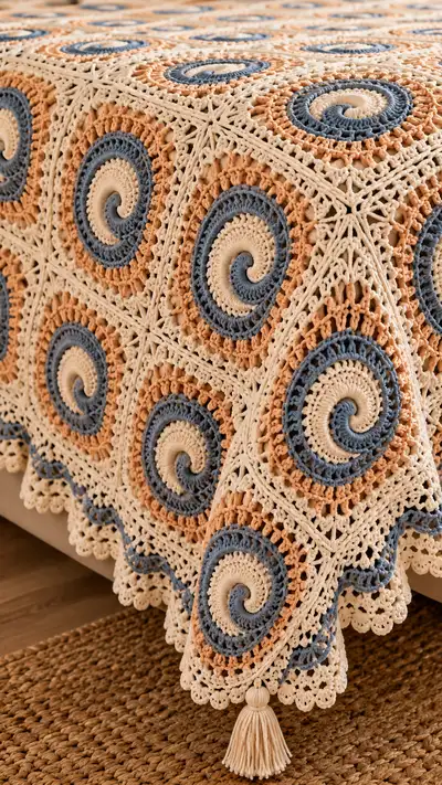 Coastal Spiral Granny Bedspread Pattern step 2 - assembly progress