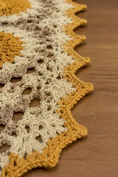 Golden Sunburst Mandala Table Runner Pattern step 2 - assembly progress