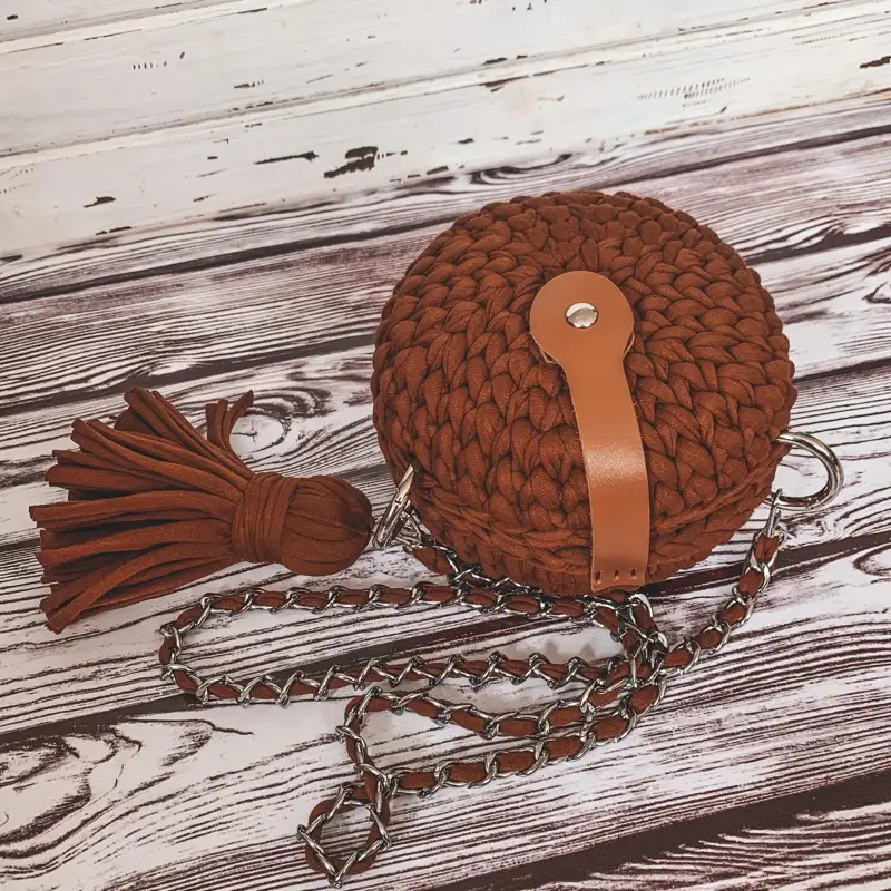 Free Beginner Friendly crochet pattern: Round Bag with T-Shirt Yarn Pattern - Easy to follow tutorial