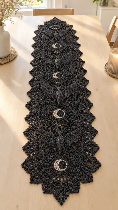 Gothic Bat & Moon Table Runner Pattern step 1 - construction progress