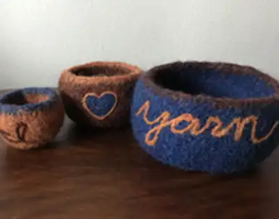 Felted Bowl Trio Pattern step 2 - assembly progress