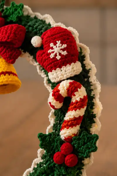 Festive Christmas Wreath Amigurumi Pattern step 2 - assembly progress