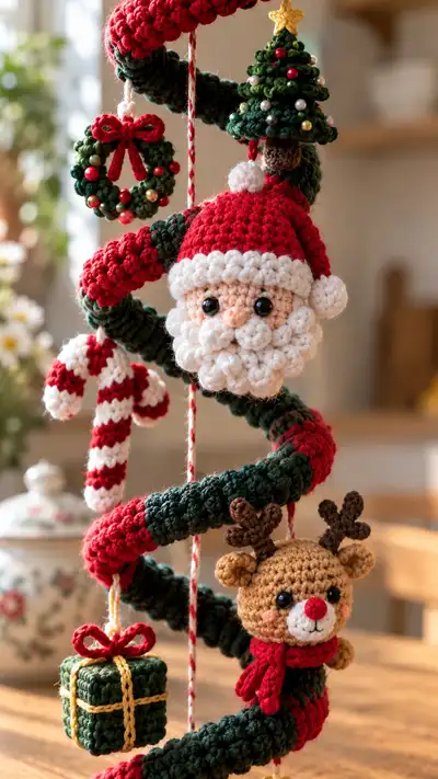 Spiral Christmas Garland Amigurumi Pattern step 2 - assembly progress