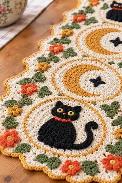Vintage Black Cat Table Runner Pattern step 2 - assembly progress