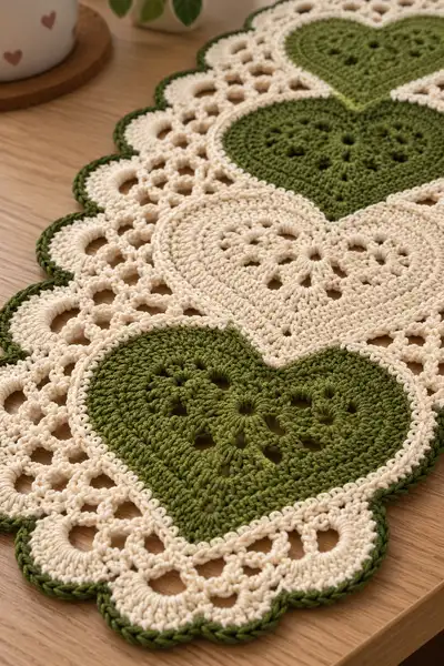 Lace Heart Runner Table Decor Pattern step 2 - assembly progress