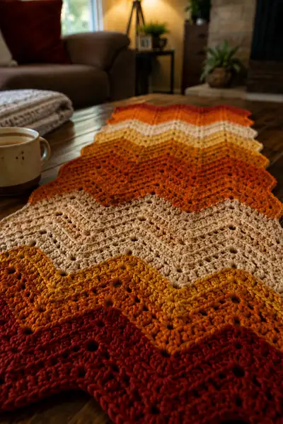 Autumn Ombre Ripple Table Runner Pattern step 2 - assembly progress