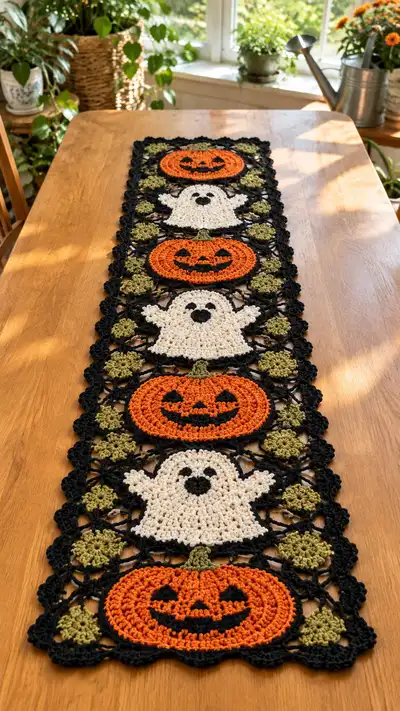 Spooky Pumpkin & Ghost Table Runner Pattern step 1 - construction progress