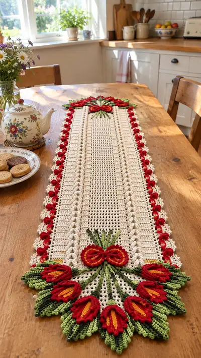 Tulip Lace Table Runner Pattern step 1 - construction progress