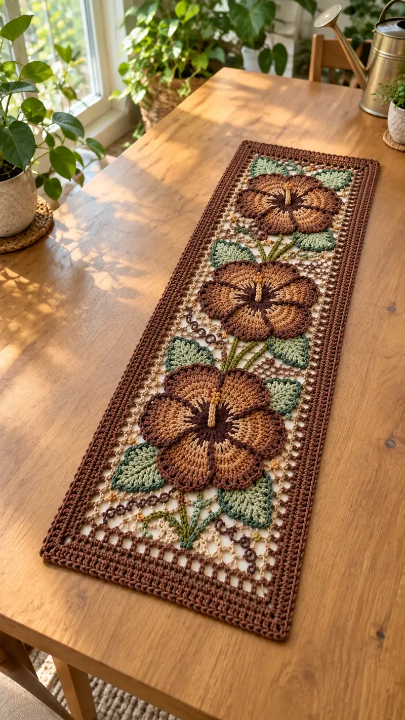 Vintage Floral Table Runner Pattern crochet pattern - detailed view of completed project