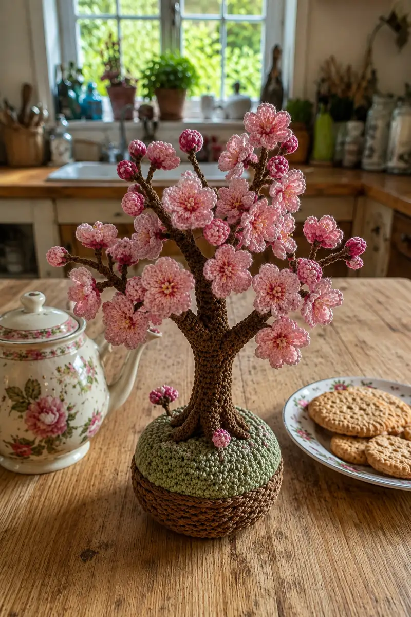 Cherry Blossom Branch Crochet Bouquet Pattern crochet pattern - detailed view of completed project