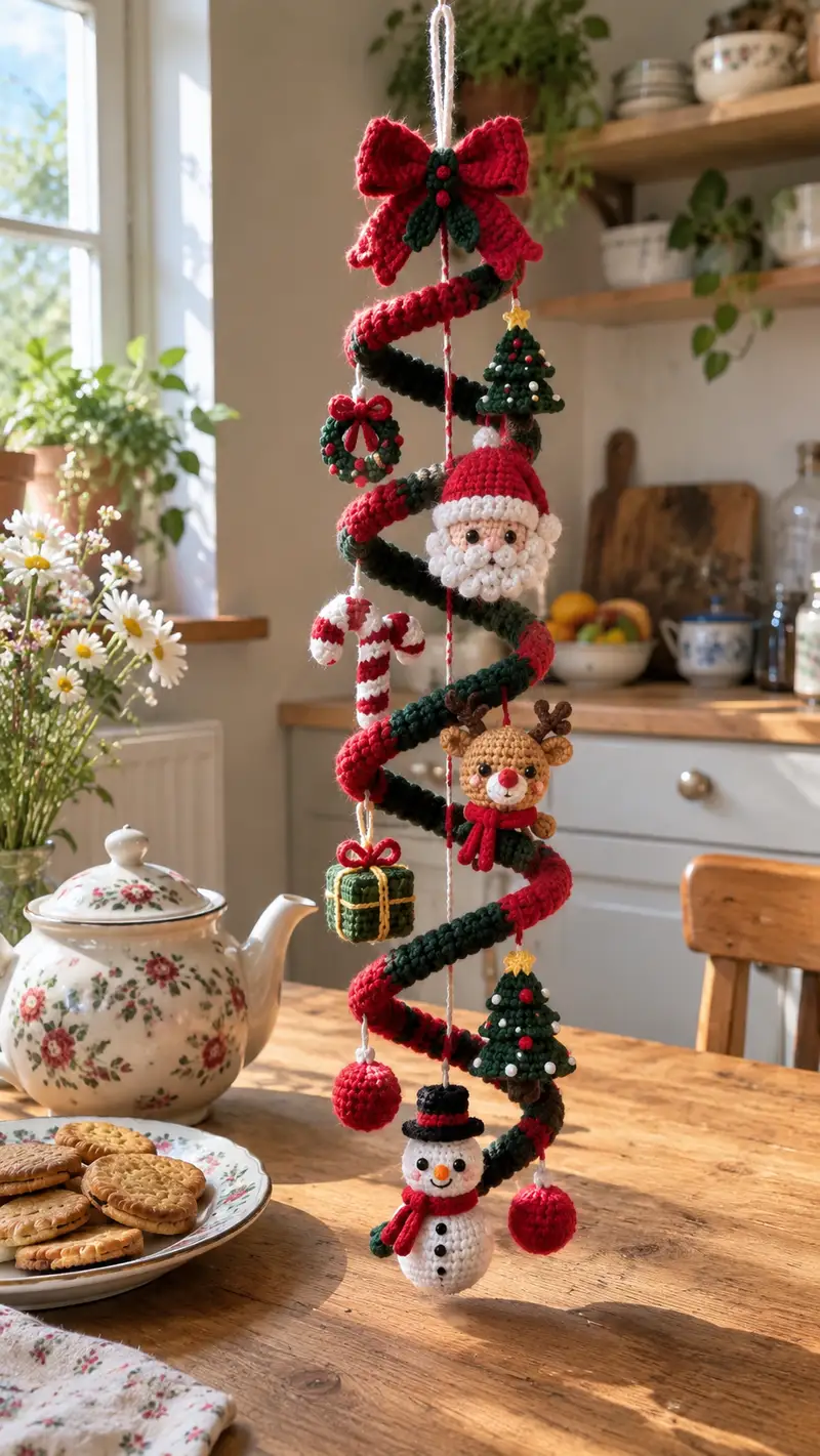Spiral Christmas Garland Amigurumi Pattern crochet pattern - detailed view of completed project