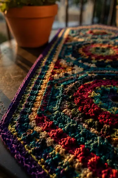 Geometric Mandala Table Runner in Jewel Tones Pattern step 2 - assembly progress