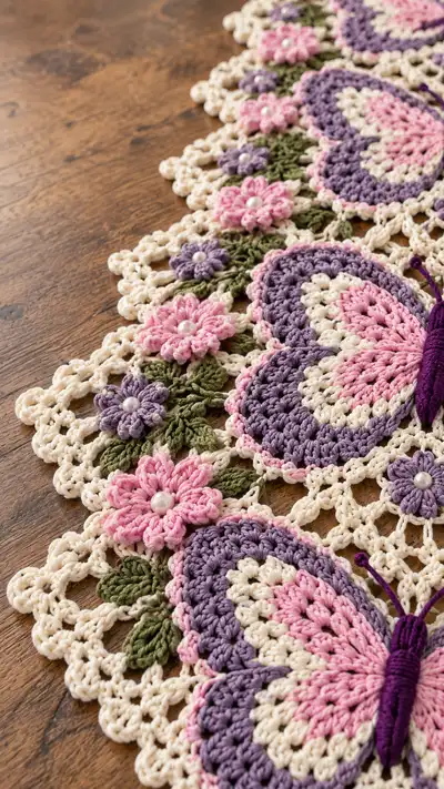 Butterfly Lace Table Runner Pattern step 2 - assembly progress