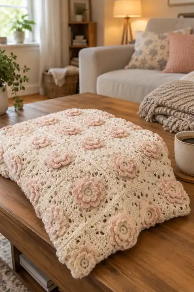 Floral Granny Square Bedspread Pattern step 2 - assembly progress