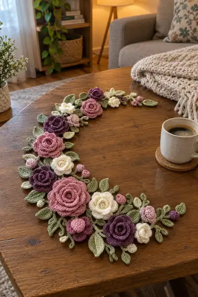 Crescent Moon Rose Table Centerpiece Pattern step 1 - construction progress