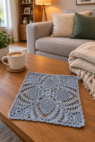 Misty Blue Floral Bedspread Pattern step 2 - assembly progress