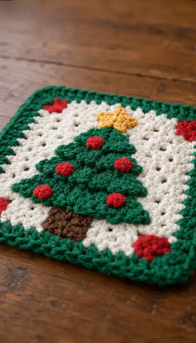 Festive Christmas Tree Granny Square Pattern step 2 - assembly progress