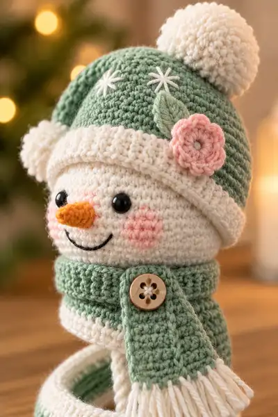 Mint & Cream Spiral Snow Friend Amigurumi Pattern step 2 - assembly progress