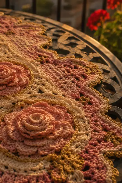 Baroque Rose Medallion Table Runner in Blush and Gold Pattern step 2 - assembly progress
