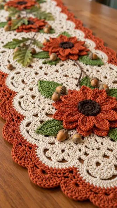 Autumn Sunflower Table Runner Pattern step 2 - assembly progress