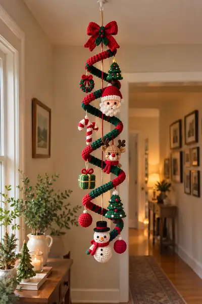 Festive Spiral Hanging Garland with Christmas Ornaments Amigurumi Pattern step 1 - construction progress
