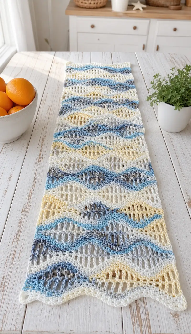 Sea Breeze Wave Table Runner Pattern crochet pattern - detailed view of completed project
