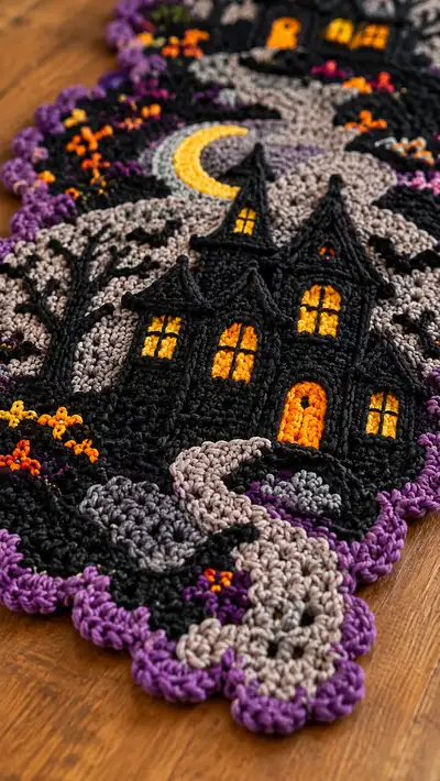 Haunted House Halloween Table Runner Pattern step 2 - assembly progress