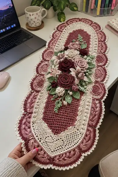 Elegant Floral Table Runner Pattern step 1 - construction progress